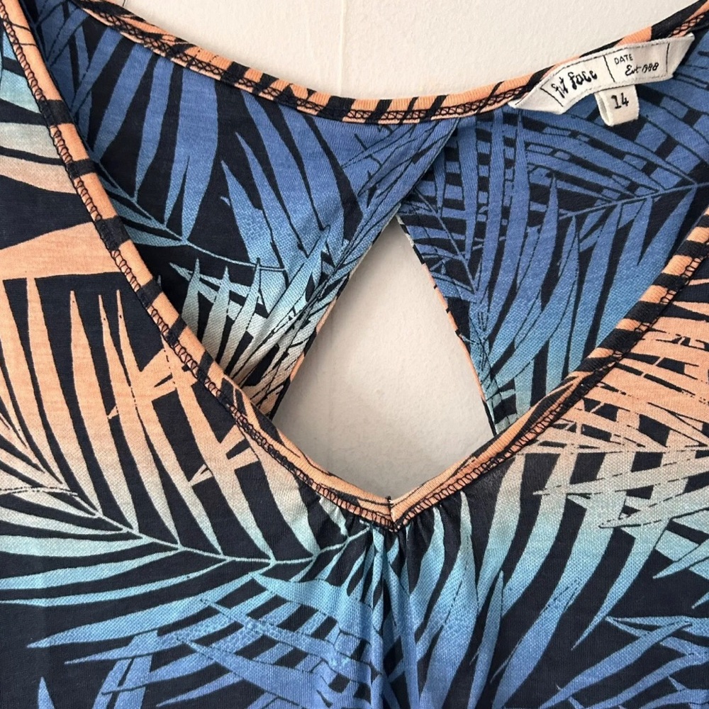 fat face womens uk 14 blue orange plam tree print cut out back top - Picture 6 of 6